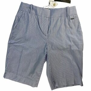 Tahari Blue White Striped Bermuda Shorts Women's Size 6 NWT Flat Front Pockets